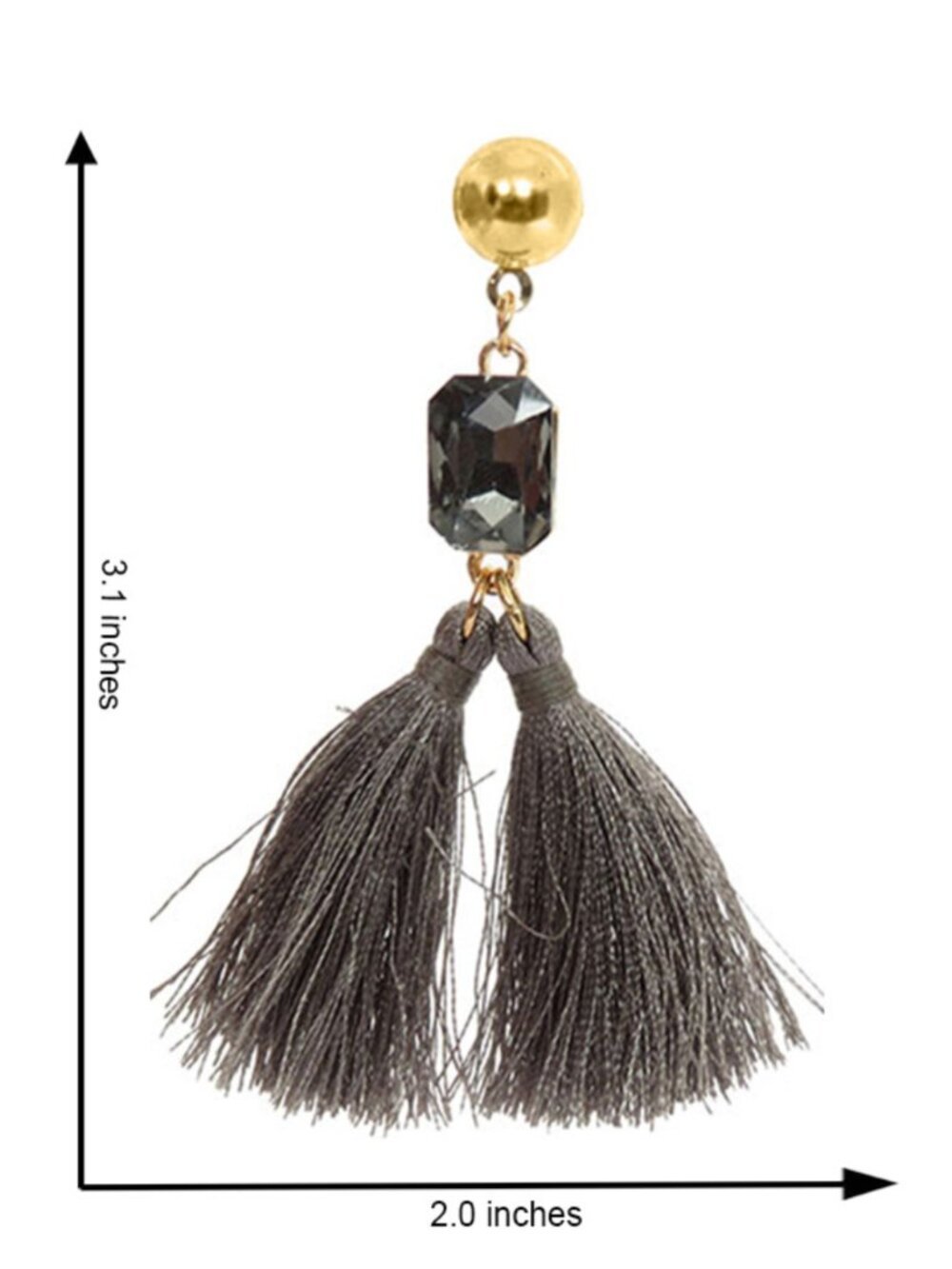 Fashion Women Grey Tassel Drop Earrings with Crystal Stone & Gold Plated Stud - Picture 2 of 4